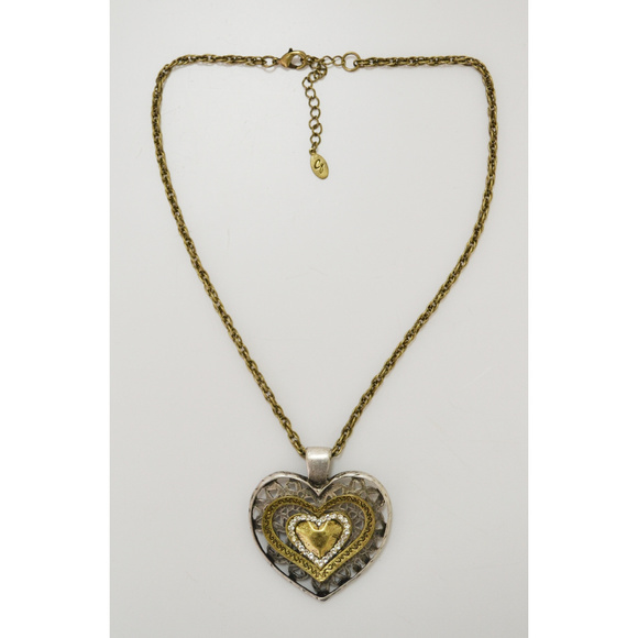 Anthro Heart Necklace Love Pendant Silver Gold New - Picture 4 of 6